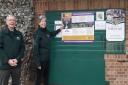 The new display about the tours on the Hut notice board at the Abbey Gardens. Pictured are Terry O’Donoghue and Caroline Holt