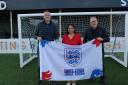 Stadium Upgrades: Priti Patel MP with Gary White (right), Chairman of Heybridge Swifts and Tim Bruce – Club Committee Member during her tour of the Heybridge Swifts’ Stadium (Stuart Gulleford)