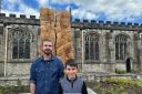 The Speed Map sculpture with artist James Michell and Michael Jones who inspired the artwork