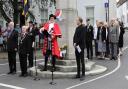 Town Crier Jody Huizar reads the Proclamation of the Ascension of King Charles III in Great Dunmow