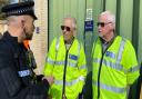 PC James Draper with Community Speed Watch volunteers from Rayne, Paul Hayden and Martyn Phillips