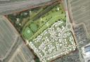 A rendering of an aerial view of Old House Green, the proposed development on land west of Parsonage Road in Takeley