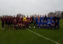 High Roding and Barnston AFC teams line up on a special day for Bob Tyler.