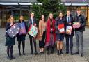 Felsted School students with Miss Sunshine and Miss McCaughern and some of the parcels they have created to bring cheer to others