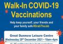 The poster advertising walk-in Covid vaccinations in Great Dunmow on December 29, 2021