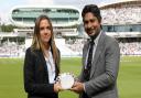 Felsted's Jess Olerenshaw accepts the Rachel Heyhoe Flint award from Kumar Sangakkara of Sri Lanka.