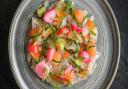 Alex Webb's Citrus cured sea bass, with pickled rainbow radish and citrus salad