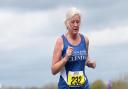 Glenda Jackson of Grange Farm & Dunmow Runners at the Hatfield 5 on Bovingdon Airfield.