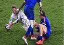 England's Max Malins is tackled by France's Alivereti Raka during the Autumn Nations Cup match at Twickenham in December.