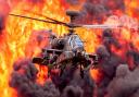 Agusta Westland Apache AHMk1 Helicopter in mock attack at the Duxford Air Festival 2019. Picture: Gerry Weatherhead