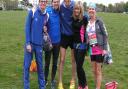 Alistair Brown, Dan Reynolds, James Bosher, Hayley Smith and Gillian Robertson at the start