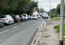 The row of cars blocking the road in Takeley