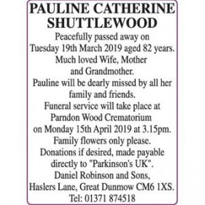 PAULINE CATHERINE SHUTTLEWOOD