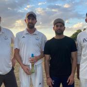 Aythorpe Roding's Richard Eaton (left) and Graham Milbank (second left) with Zohaib Hanif and Adeel Zia of Noak Hill Taveners.