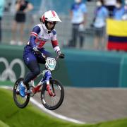 Bethany Shriever competes in the semi finals of BMX racing