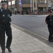 Chief Constable Ben-Julian Harrington with PC Paul Miller, patrolling in 2020 in Chelmsford