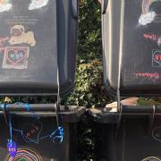 Archive image: Messages of thanks on bins for recycling and waste collection crews