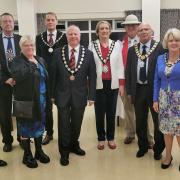 The local mayors including Great Dunmow mayor Patrick Lavelle, with recipients of the Town Awards, David Beedle and John and Helen Wright with Care for your Neighbours at Last Night of the Proms