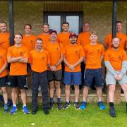 The group at Takeley Cricket Club before setting off for a 48-mile 'Home of Cricket Walk' in memory of Malcolm Brown