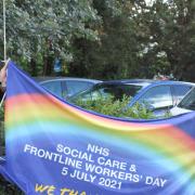 Uttlesford District Council chairman Arthur Coote (L) with GP Dr Richard Boyce celebrated 73 years of the NHS on Monday