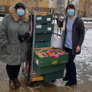 Karen Clarke (left) with the donations from Barnston to Broomfield Hospital