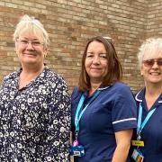 Archive image: the Gastroenterology team, Jacqueline Roscoe, IBD nurse specialist (centre) and Dr Pushpakaran Munuswamy, Gastroenterology Department Lead (far right).