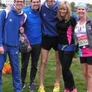 Alistair Brown, Dan Reynolds, James Bosher, Hayley Smith and Gillian Robertson at the start