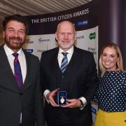 Gary Neill (centre), managing director of Daniel Robinson & Sons in Great Dunmow, with Nick Knowles and Katie Procter