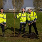 Gareth Powell, London Stansted MD, Daniel Burford, community engagement manager, and airport environmental specialist Sam Lomax