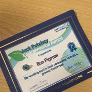 Ben Pigram's Jack Petchey Environmental Award for work at Forest Hall School in Stansted