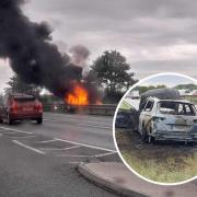 Fire - the car suffered serious damage after catching 100 per cent alight