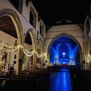 St Mary's Church in Dunmow is bedecked with personalised stars for Christmas