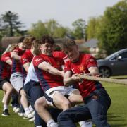 Felsted's rugby team taking part in the tug-of-war