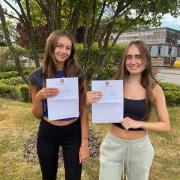 Jess and Maiya from Helena Romanes School with their A-level results