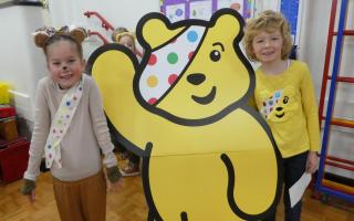 Children at St Thomas More School, Saffron Walden, supporting BBC Children in Need 2021