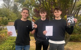 HRS students Ben, Oliver and Harry with their GCSE results