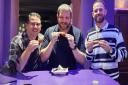 Wings record - (L-R) Glyn, Dean, Tristan eating chicken wings in preparation.