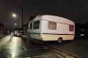 Anti-social - A caravan was left at night blocking a pavement and the road in New Town