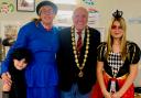 Staff and families with Mayor of Dunmow Cllr Peter Childs