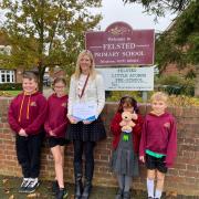 Teddy, Darcy, Felsted Primary headteacher Bryony Collins, Aria and Arlo