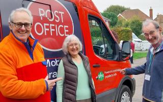 Cllr John Evans, Stebbing parish Cllr Christina Cant and Cllr Neil Reeve at the Mobile Post Office